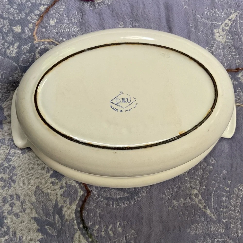 Vintage DRU Holland Enamel Cast Iron Mini Casserole White Dish No Lid